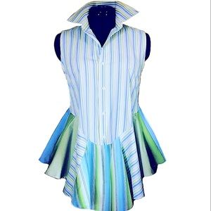 Blue & Green Striped Shirt Top